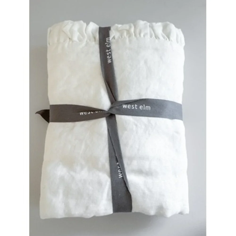 West Elm European Flax Linen Ruffle King Sham White NWT Farmhouse Cottage